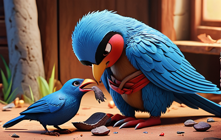**
A brightly colored, detailed animation scene featuring Kongsuni helping an injured bird, emphasizing themes of friendship, helpfulness, and courage. Focus on capturing the magical and imaginative elements of the Kongsuni animation style.
**