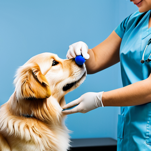 Home 12 **Image Prompt:** A professional female veterinarian in a clean, bright clinic examining a fluffy Golden Retriever puppy, fully clothed in appropriate medical attire, safe for work, perfect anatomy, well-formed hands, natural pose, professional setting, animal care, modest and family-friendly.