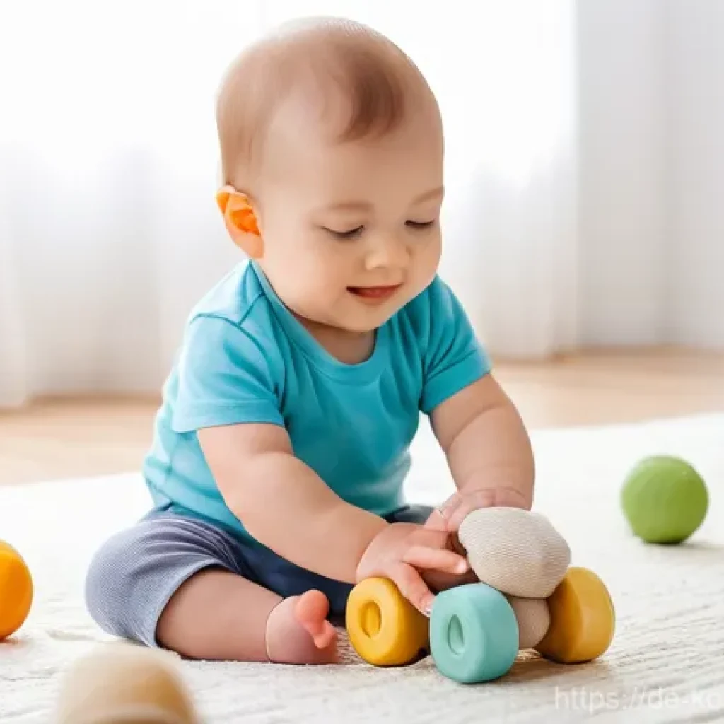 콩순이와 부모님 리뷰 - **Prompt: Happy Baby with Sustainable Sensory Toys**
    A cheerful and healthy baby, approximately ...