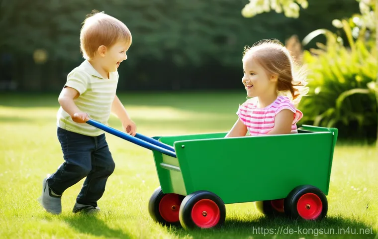 콩순이와 부모님 리뷰 - **Prompt: Preschoolers Building an Imaginative World**
    Two energetic preschoolers, a boy and a g...