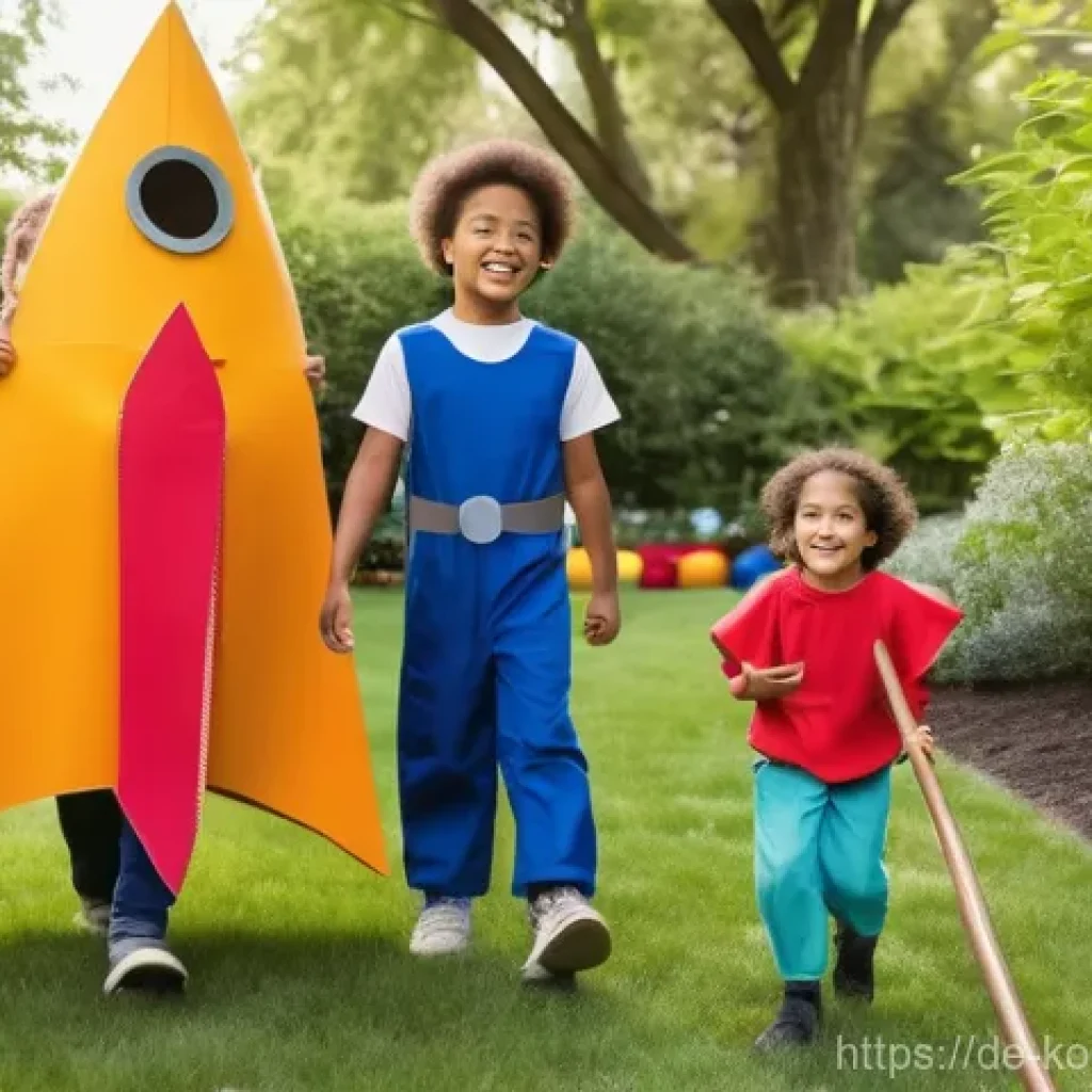 콩순이 캐릭터와 유아 심리 - **Imaginative Role-Playing Adventure:**
    A vibrant, medium-shot image of a diverse group of three...