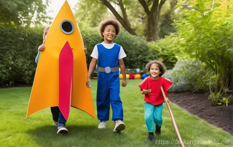 콩순이 캐릭터와 유아 심리 - **Imaginative Role-Playing Adventure:**
    A vibrant, medium-shot image of a diverse group of three...