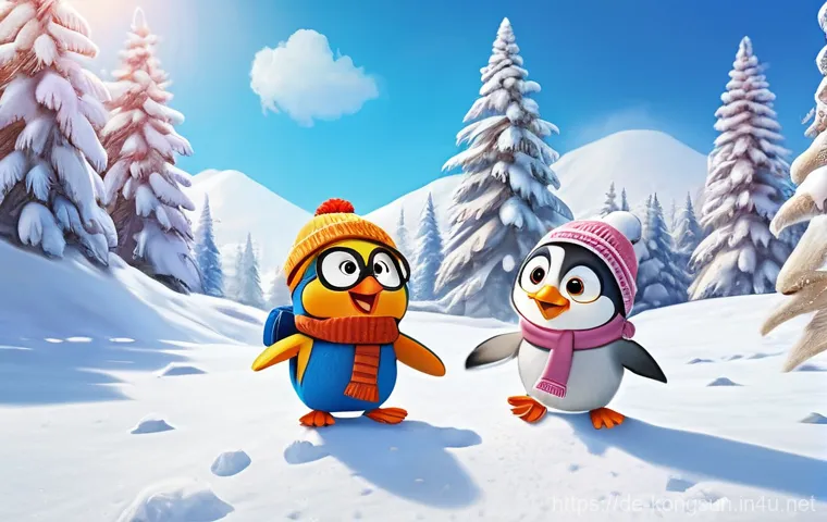 콩순이 제작사와 협력사 - **Prompt:** A heartwarming and vibrant scene featuring Pororo the Little Penguin and his friends, Cr...