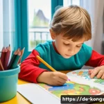 콩순이 컬러링북 - **Prompt 1: Child's Creative Focus**
    A close-up shot of a focused German child, around 7 years o...