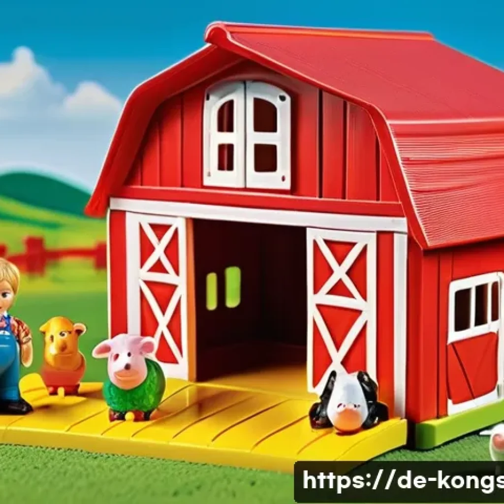 콩순이 완구 할인 정보 - A vibrant, detailed scene of a KongSuni farm playset designed for children aged 3 to 6 years, featur...
