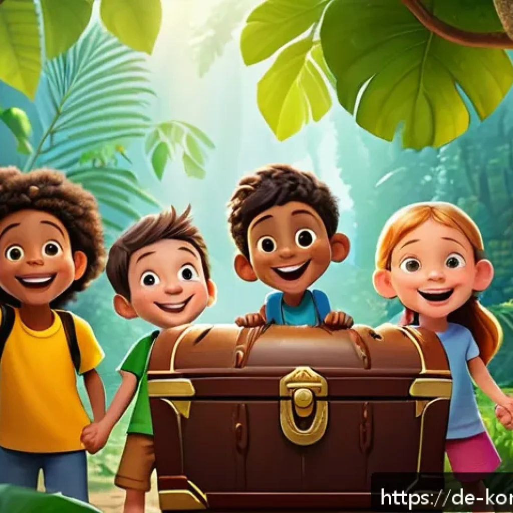 콩순이 인기 영상 순위 - A vibrant and colorful animated scene showing a group of diverse children aged around 5-7 years old,...