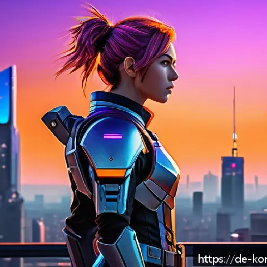 콩순이 팬 아트 대회 - A dynamic fan art scene featuring a courageous anime character standing on a futuristic city rooftop...